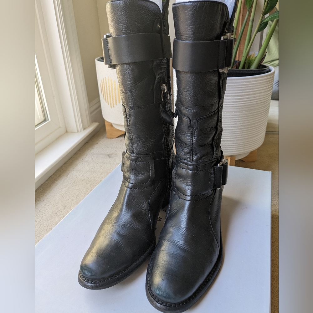 Vera Wang Leather Boots with Buckle Detail - size 6.5M